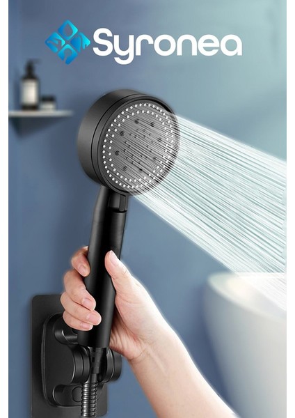Mat Siyah Turbo Pervaneli Banyo Duş Başlığı, 5 Fonksiyonlu, Konforlu ve Şık Tasarım
