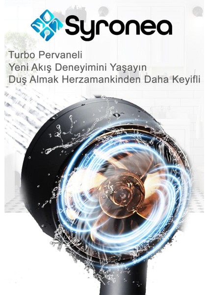Mat Siyah Turbo Pervaneli Banyo Duş Başlığı, 5 Fonksiyonlu, Konforlu ve Şık Tasarım fiyatları