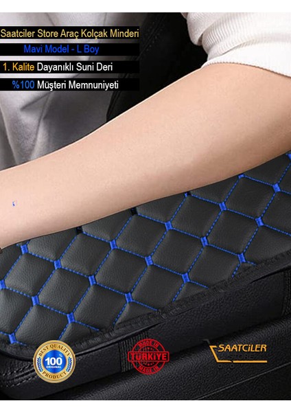 Honda Civik 96-2000 Deri Oto Kolçak Kılıfı Örtüsü Capitone Süngerli Mavi Nakışlı