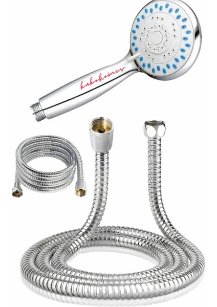 Ayarlı 3 Modlu Spiral Banyo Duş Başlığı ve Hortumu, Gümüş