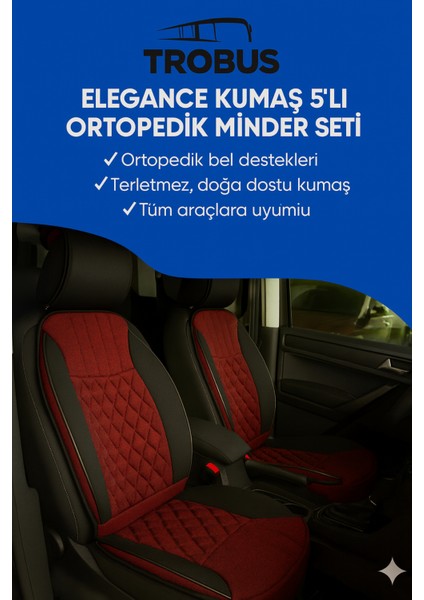 Smart Fortwo W450 1998-2007 Trobus Elegance Ortopedik Araç Koltuk Minderi 5'li Set, Hava Yastığı Uyumlu Kırmızı Siyah