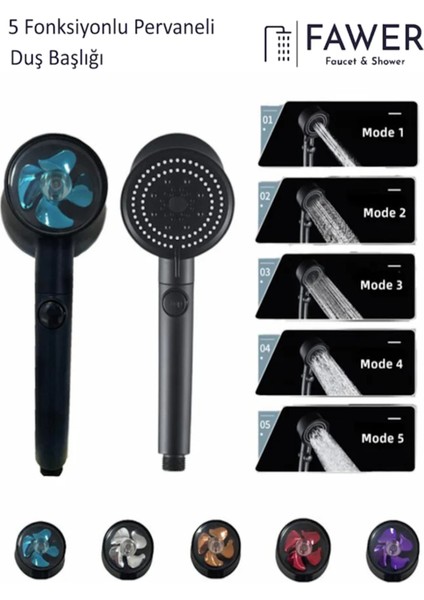 Siyah Çok Fonksiyonlu Pervaneli El Duşu, 4 Adet modelleri