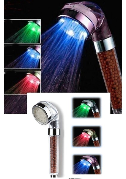 Renk Değiştiren LED Işıklı Duş Başlığı ve Hortum Seti (Elektriksiz) modelleri