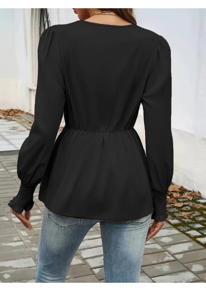 Kadın Uzun Kollu Kruvaze Yakalı Önden Bağlamalı Ithal Krep Bluz indirimleri