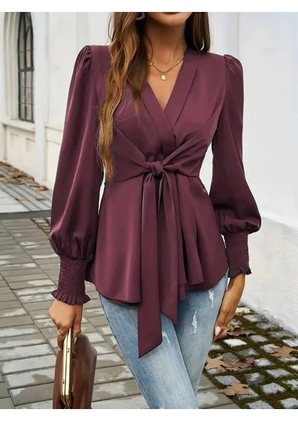 Eyesof Kadın Uzun Kollu Kruvaze Yakalı Önden Bağlamalı Ithal Krep Bluz fiyatları