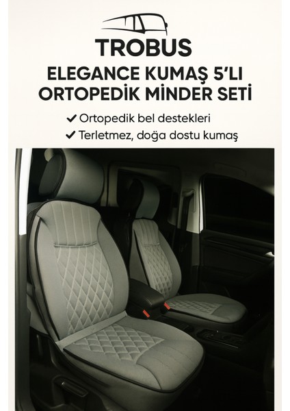 Daihatsu Sirion 2 2005-2010 Trobus Elegance Ortopedik Araç Koltuk Minderi 5'li Set, Hava Yastığı Uyumlu Gri