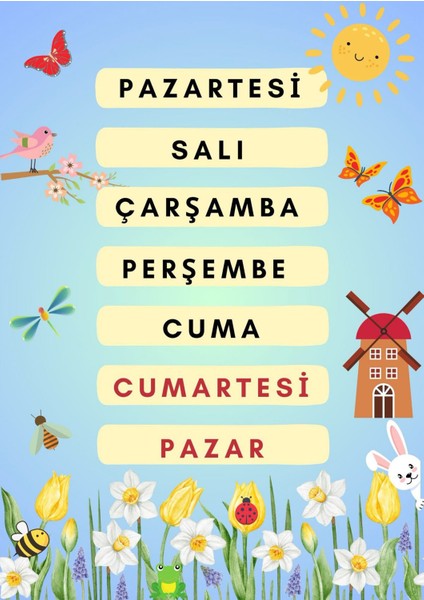 Okul Sınıf Haftanın Günleri 50X70 cm Vinil Branda