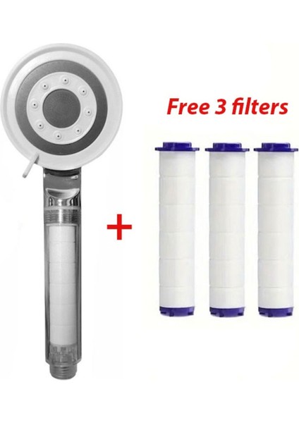 Filtrelı Fonksiyonlu Duş Başlığı Seti, 3 Yedek Filtre Ile, Beyaz Renk.
