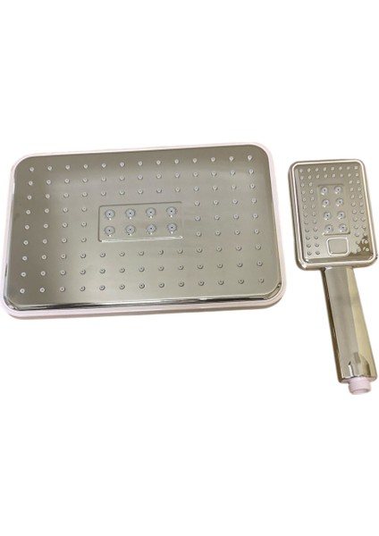 Şık Metalik Duş Başlığı ve El Duşu Seti, Modern Tasarım ve Dayanıklı Malzeme