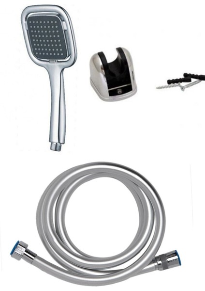 Yumuşak Silikon Kaplamalı Mafsallı Duş Başlığı ve Hortum Seti, Gri Renk