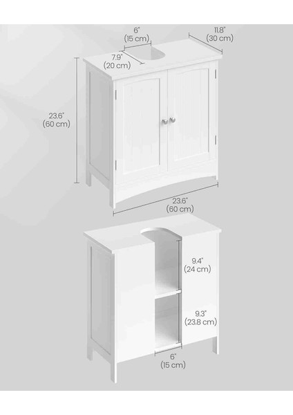 2 Kapılı Lavabo Dolabı, Banyo Dolabı Ayarlanabilir Raflar 60 x 30 x 60 cm fiyatları
