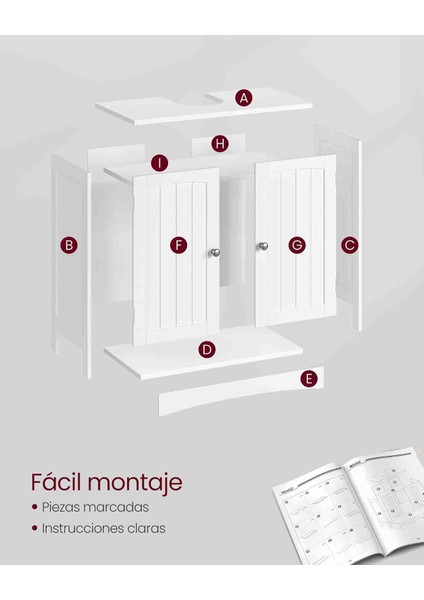 2 Kapılı Lavabo Dolabı, Banyo Dolabı Ayarlanabilir Raflar 60 x 30 x 60 cm modelleri