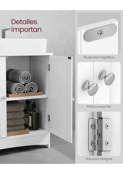 2 Kapılı Lavabo Dolabı, Banyo Dolabı Ayarlanabilir Raflar 60 x 30 x 60 cm fırsatları