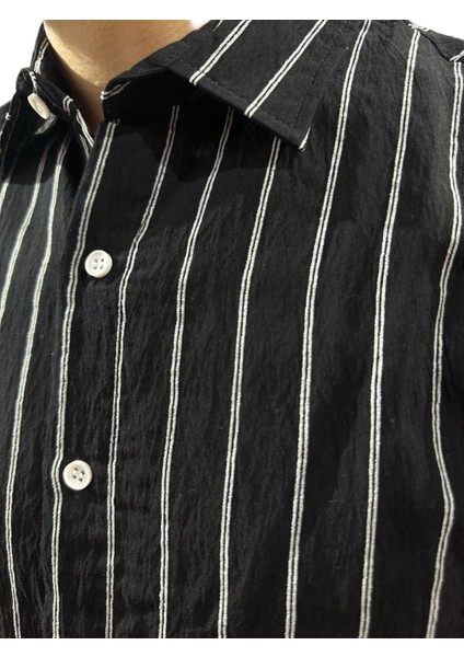 Çizgili Keten Spor Gömlek Siyah fiyatları