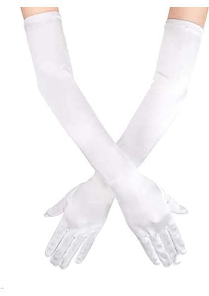 Beyaz Renk Dirseğe Kadar Uzun Kumaş Eldiven 40 cm fiyatları