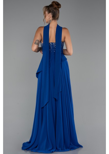 Taşlı Straplez Yırtmaçlı Şallı Uzun Şifon Abiye ABU5280 fiyatları