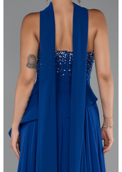 Taşlı Straplez Yırtmaçlı Şallı Uzun Şifon Abiye ABU5280 fırsatları