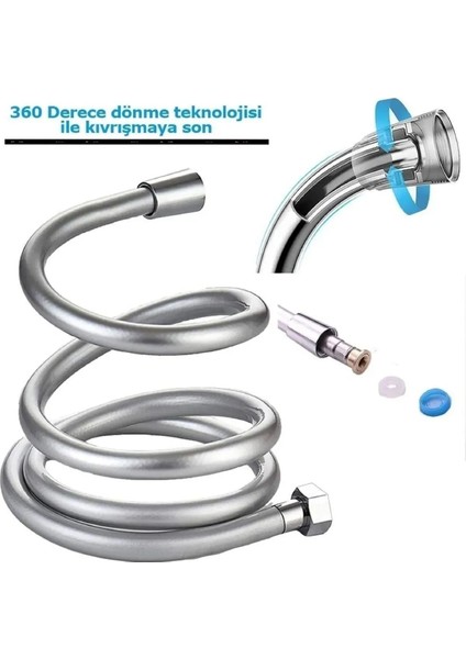 Güçlü ve Esnek Spiral Duş Hortumu, Yüksek Kalite, 150CM, Gri Renk indirimleri