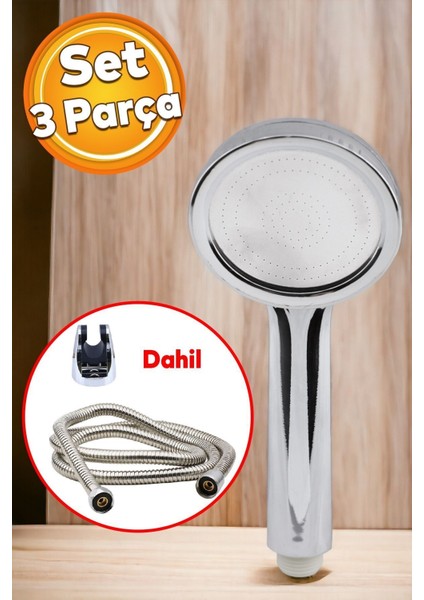 Gri Renkli Yuvarlak Metal Banyo Duş Seti ve Fiskiye, Uzun Hortumlu Tasarım