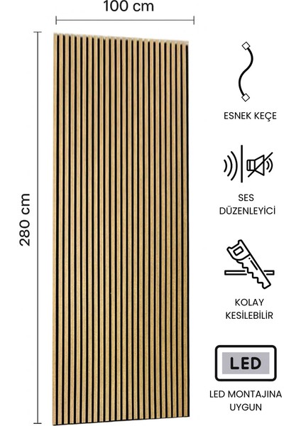Akustik Duvar Paneli Teak 100 x 280 cm