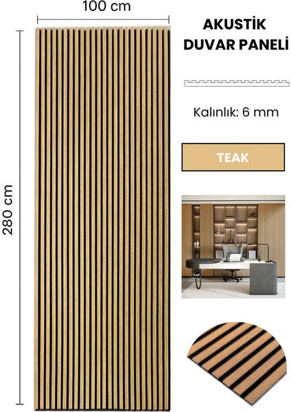 Akustik Duvar Paneli Teak 100 x 280 cm fiyatları