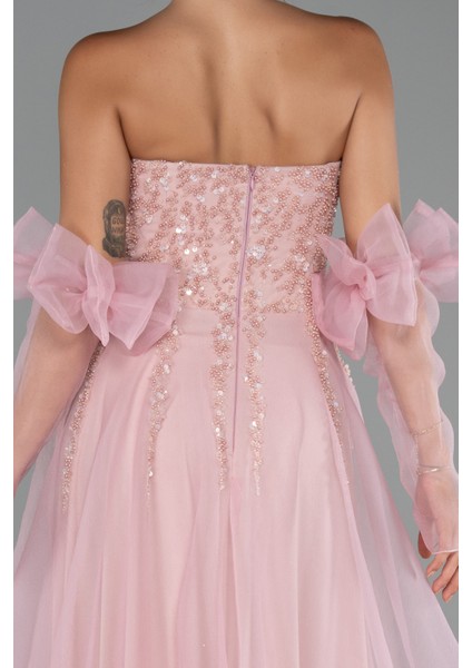 Taşlı Straplez Eldivenli Yırtmaçlı Uzun Abiye ABU5291 fırsatları