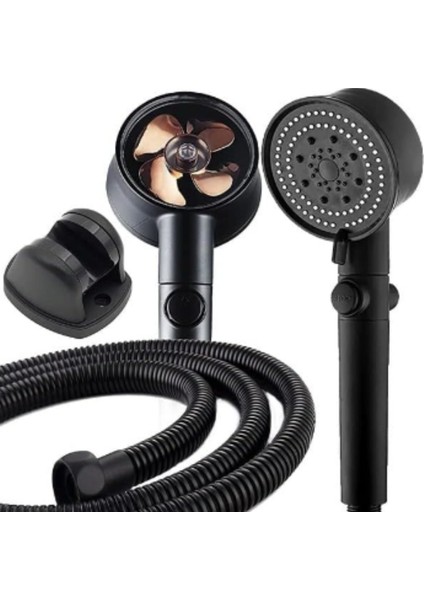 5 Fonksiyonlu Turbo Pervaneli Duş Seti, Masaj Fırçalı Başlık ve 150 cm Hortum
