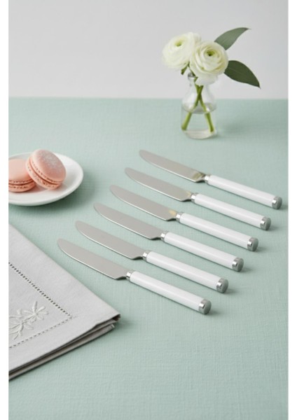 6’lı Paslanmaz Çelik Yemek Bıçağı Seti Beyaz Saplı 15 cm