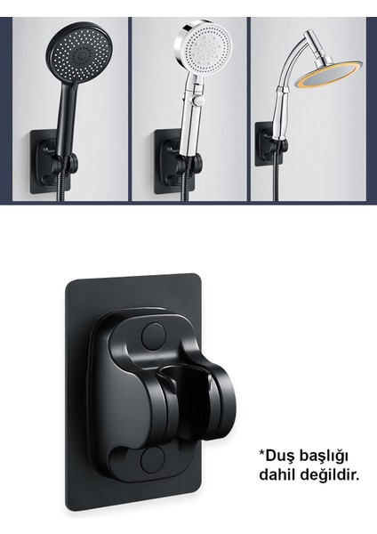 Ayarlanabilir Duş Başlık Tutucu, Su Geçirgen, Yapışkanlı, 120° Döner, Şık Banyo Aksesuarı