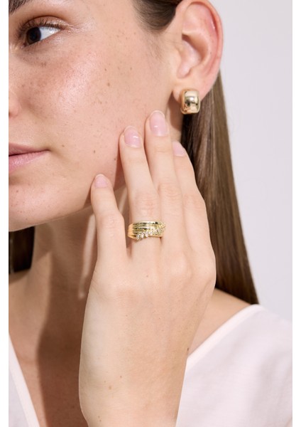 Zirkon Şeritli Bombeli Tasarım Yüzük Standart