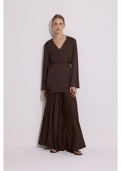 Bağlamalı Dökümlü Kimono Kahverengi fiyatları