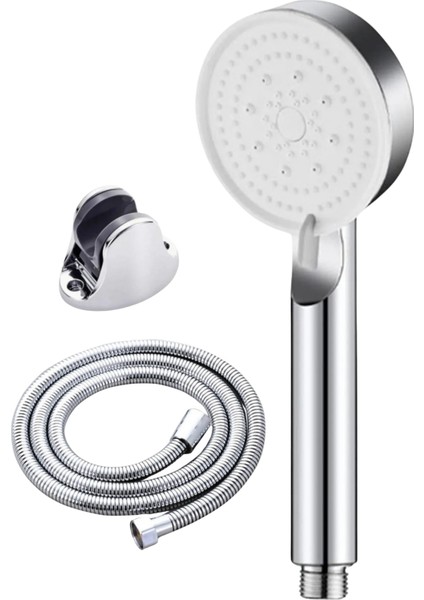 5 Fonksiyonlu Beyaz Duş Başlığı Seti, Hortum, Askı, Mafsal ile Tam Takım