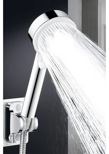 5 Fonksiyonlu Beyaz Duş Başlığı Seti, Hortum, Askı, Mafsal ile Tam Takım