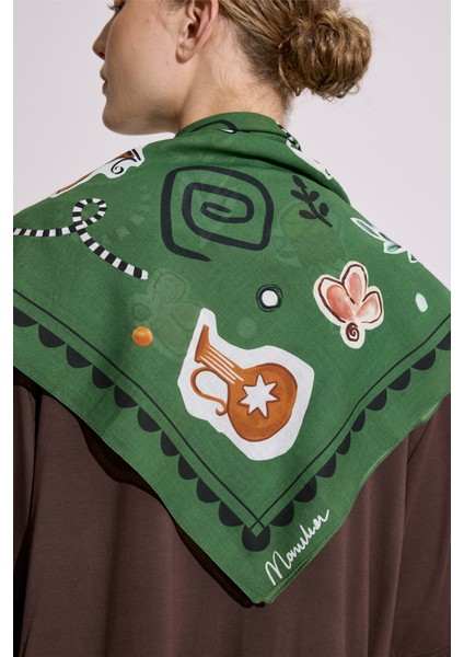 Desenli Pamuklu Şal Lıberty Yeşil