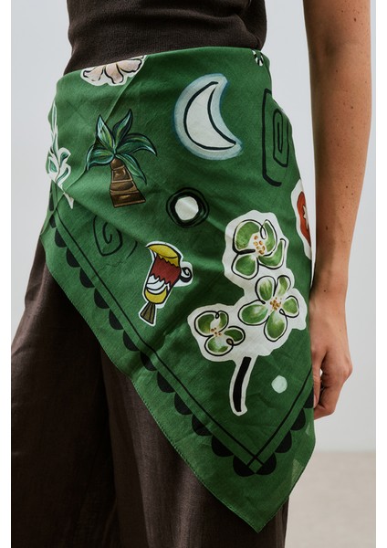 Desenli Pamuklu Şal Lıberty Yeşil modelleri