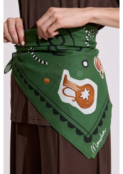 Desenli Pamuklu Şal Lıberty Yeşil