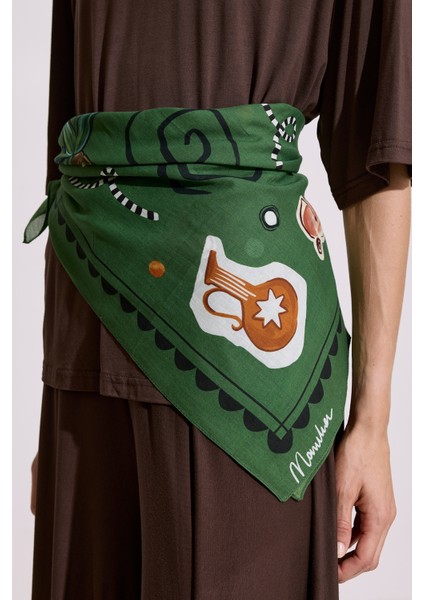 Desenli Pamuklu Şal Lıberty Yeşil