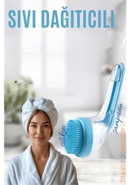 Silikon Saç Yıkama ve Masaj Fırçası, Şampuan Hazneli, Temiz ve Rahat Kullanım