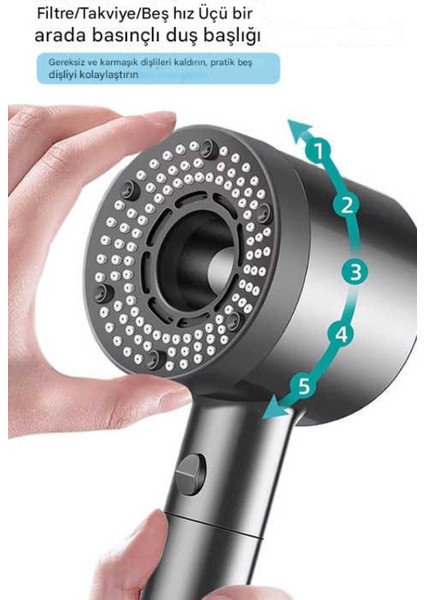 Siyah 5 Fonksiyonlu Masajlı Duş Başlığı ile Evde Spa Deneyimi modelleri