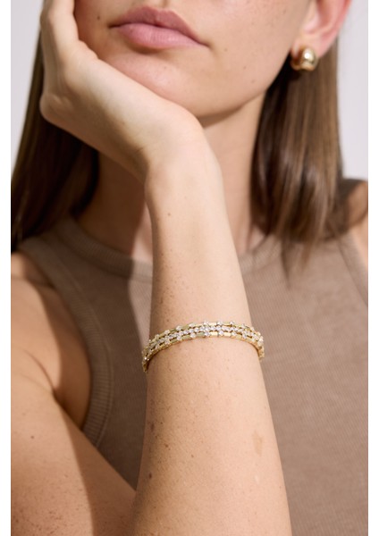 Üç Sıra Tamtur Zirkon Kelepçe Standart