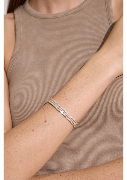 Üç Sıra Zirkon Taşlı Kelepçe Standart