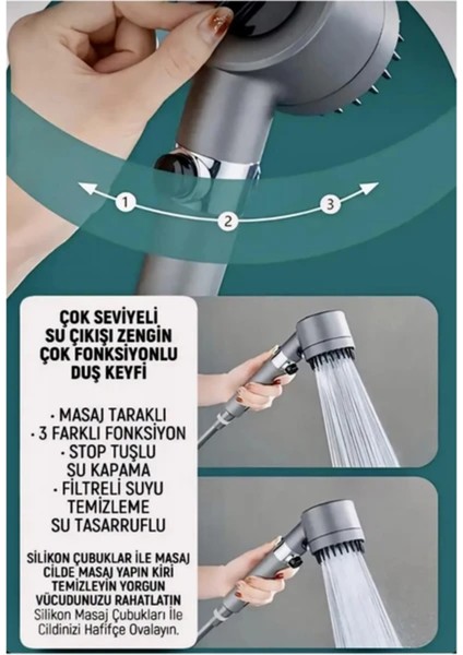 3 Fonksiyonlu Start Stop Tuşlu Siyah Filtreli Basınçlı Masaj Duş Başlığı indirimleri