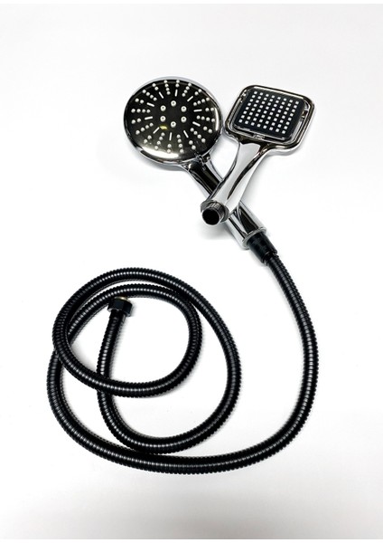 Siyah Çift Duş Başlıklı Şık ve Modern Duş Seti