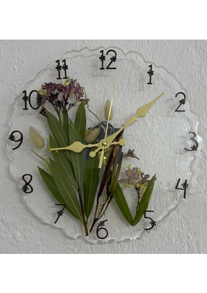 - Zakkum Çiçekli - Epoksi Duvar Saati - (Özel Tasarım - Tek Üretim) - 30 cm