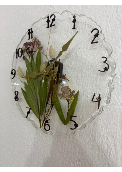 - Zakkum Çiçekli - Epoksi Duvar Saati - (Özel Tasarım - Tek Üretim) - 30 cm modelleri
