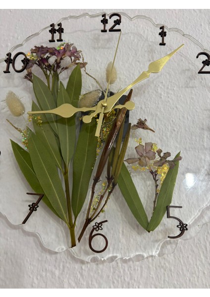 - Zakkum Çiçekli - Epoksi Duvar Saati - (Özel Tasarım - Tek Üretim) - 30 cm indirimleri