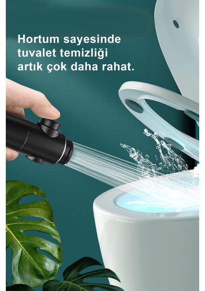 5 Fonksiyonlu Siyah Duş Başlığı Seti, 150 cm Hortum ve Askı Aparatı ile