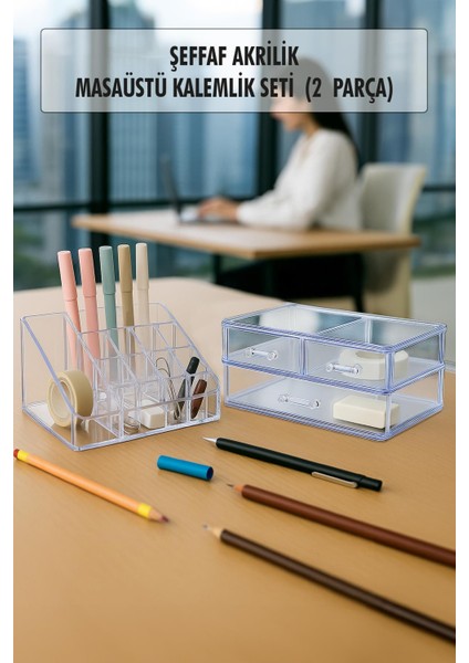 Masa Üstü Kalemlik & 3 Çekmeceli Düzenleyici Organizer & Kalemlik