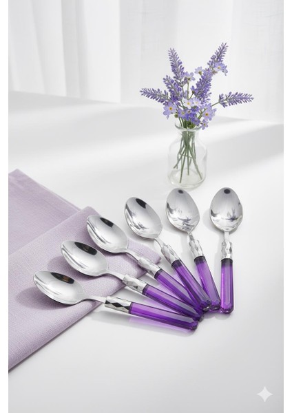 6 Lı Paslanmaz Çelik Mor Tatlı Kaşığı Seti modelleri
