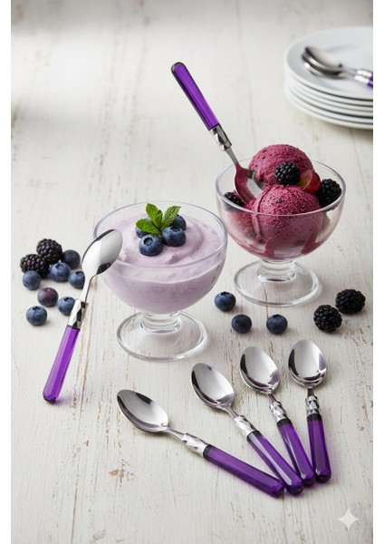 6 Lı Paslanmaz Çelik Mor Tatlı Kaşığı Seti fırsatları